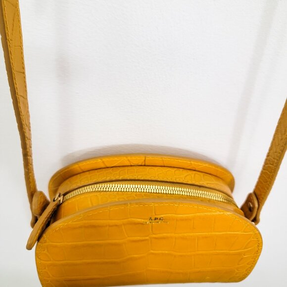 A.P.C. Demi-Lune Mini Crocodile Effect Bag in Ochre Yellow - Picture 7 of 9